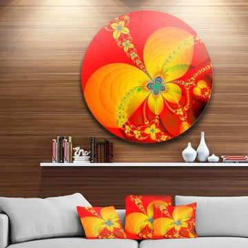 Red Yellow Colorful Fractal Pattern - Floral Circle Metal Wall Decor